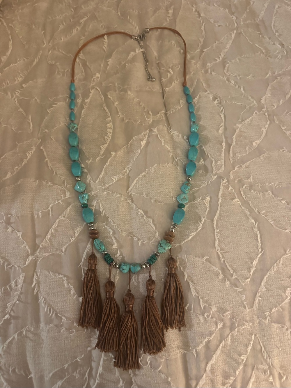 Turquoise Bead & Brown Tassel Women's Necklace